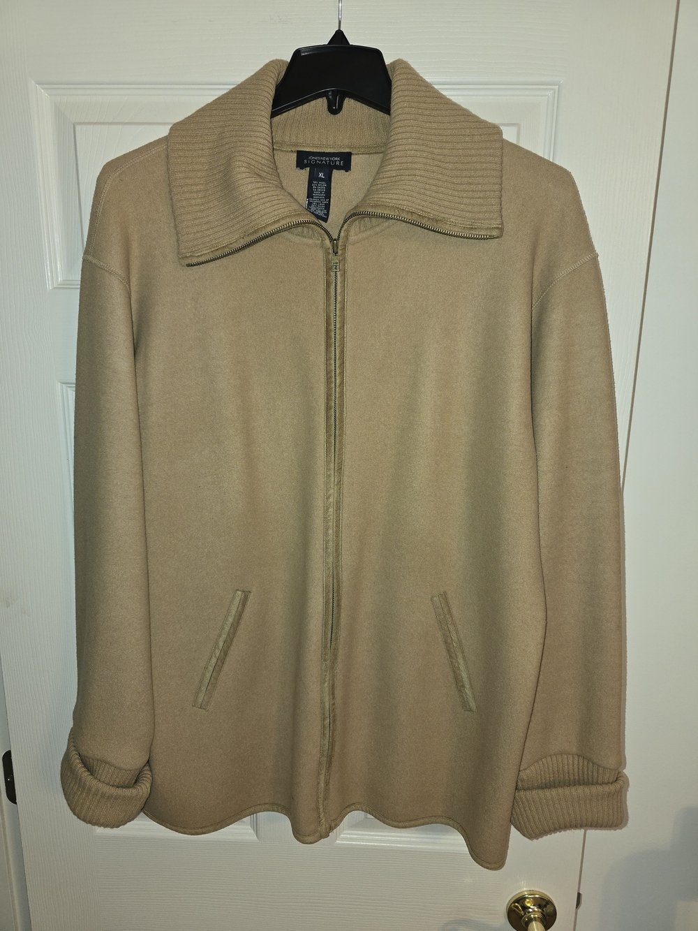 Women’s Tan Zip-Front Jacket with Rib Collar XL